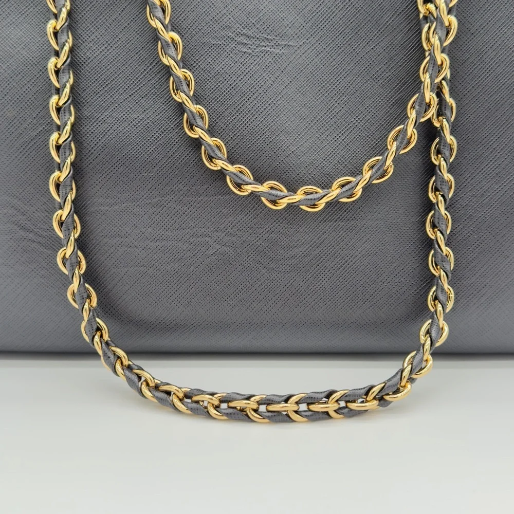 Salvatore Ferragamo Leather Chain Tote Bag Handbag Grey Gold - Picture 4 of 16